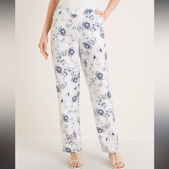 Chico's Pants - Chico’s Linen Floral-Print High Rise Straight-Leg Pants Size 8R